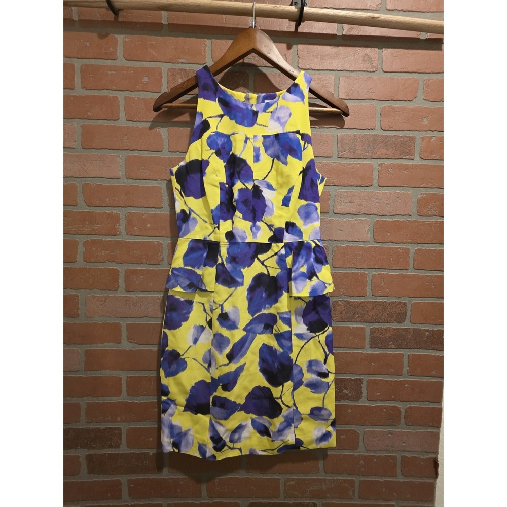 Milly of New York Floral Peplum Sheath Dress Sleeveless Summer Yellow 2   sku 30